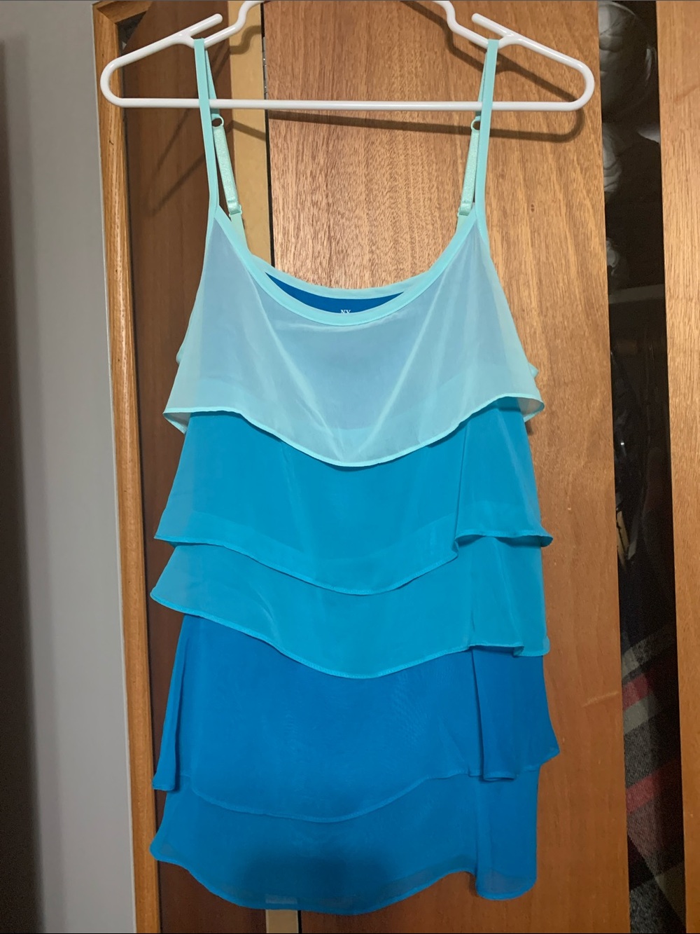 New York & Company Aqua Gradient Tiered Chiffon Camisole